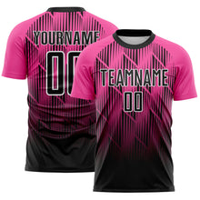 Load image into Gallery viewer, Custom Black Pink-White Spiked Sharp Lines Gradient Sublimation Soccer Uniform Jersey
