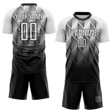 Load image into Gallery viewer, Custom Black-White Spiked Sharp Lines Gradient Sublimation Soccer Uniform Jersey
