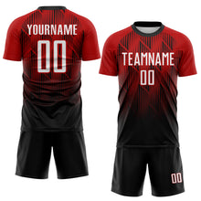 Laden Sie das Bild in den Galerie-Viewer, Custom Black White-Red Spiked Sharp Lines Gradient Sublimation Soccer Uniform Jersey
