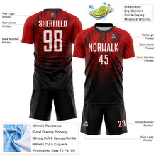Laden Sie das Bild in den Galerie-Viewer, Custom Black White-Red Spiked Sharp Lines Gradient Sublimation Soccer Uniform Jersey

