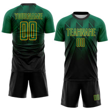 Загрузить изображение в средство просмотра галереи, Custom Black Kelly Green-Gold Spiked Sharp Lines Gradient Sublimation Soccer Uniform Jersey
