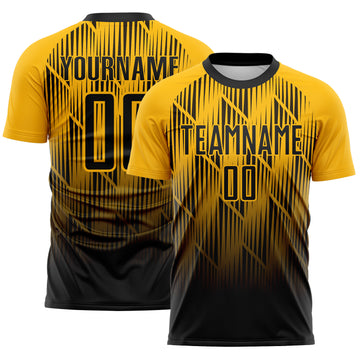 Custom Black-Gold Spiked Sharp Lines Gradient Sublimation Soccer Uniform Jersey