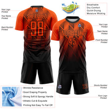 Load image into Gallery viewer, Custom Black-Orange Spiked Sharp Lines Gradient Sublimation Soccer Uniform Jersey
