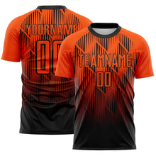 Load image into Gallery viewer, Custom Black-Orange Spiked Sharp Lines Gradient Sublimation Soccer Uniform Jersey
