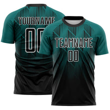 Load image into Gallery viewer, Custom Black Teal-White Spiked Sharp Lines Gradient Sublimation Soccer Uniform Jersey
