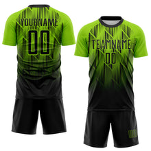 Load image into Gallery viewer, Custom Black-Neon Green Spiked Sharp Lines Gradient Sublimation Soccer Uniform Jersey
