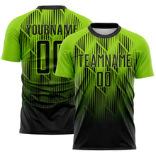 Load image into Gallery viewer, Custom Black-Neon Green Spiked Sharp Lines Gradient Sublimation Soccer Uniform Jersey
