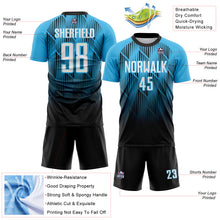 Load image into Gallery viewer, Custom Black White-Sky Blue Spiked Sharp Lines Gradient Sublimation Soccer Uniform Jersey
