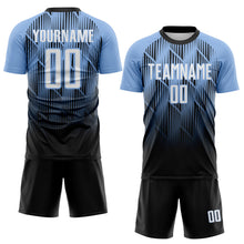 Load image into Gallery viewer, Custom Black White-Light Blue Spiked Sharp Lines Gradient Sublimation Soccer Uniform Jersey
