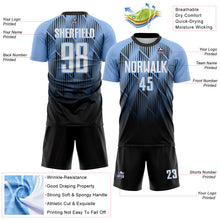 Load image into Gallery viewer, Custom Black White-Light Blue Spiked Sharp Lines Gradient Sublimation Soccer Uniform Jersey
