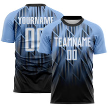 Load image into Gallery viewer, Custom Black White-Light Blue Spiked Sharp Lines Gradient Sublimation Soccer Uniform Jersey
