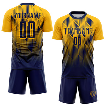 Custom Navy-Gold Spiked Sharp Lines Gradient Sublimation Soccer Uniform Jersey