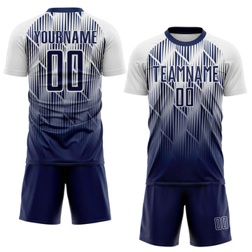 Custom Navy-White Spiked Sharp Lines Gradient Sublimation Soccer Uniform Jersey