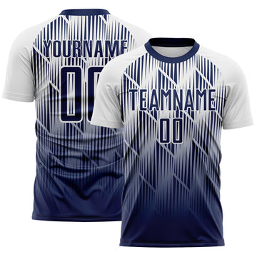 Custom Navy-White Spiked Sharp Lines Gradient Sublimation Soccer Uniform Jersey