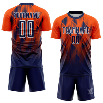Custom Navy Orange-White Spiked Sharp Lines Gradient Sublimation Soccer Uniform Jersey