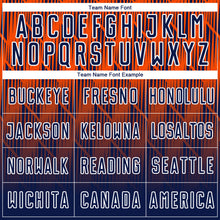 Load image into Gallery viewer, Custom Navy Orange-White Spiked Sharp Lines Gradient Sublimation Soccer Uniform Jersey
