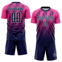 Load image into Gallery viewer, Custom Navy Pink-White Spiked Sharp Lines Gradient Sublimation Soccer Uniform Jersey
