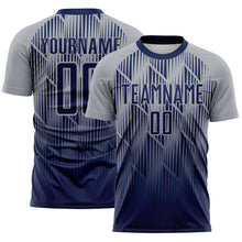 Load image into Gallery viewer, Custom Navy-Gray Spiked Sharp Lines Gradient Sublimation Soccer Uniform Jersey

