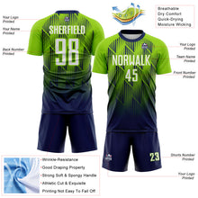 Load image into Gallery viewer, Custom Navy White-Neon Green Spiked Sharp Lines Gradient Sublimation Soccer Uniform Jersey
