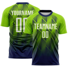 Load image into Gallery viewer, Custom Navy White-Neon Green Spiked Sharp Lines Gradient Sublimation Soccer Uniform Jersey
