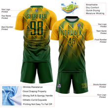 Load image into Gallery viewer, Custom Green-Gold Spiked Sharp Lines Gradient Sublimation Soccer Uniform Jersey
