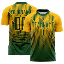 Load image into Gallery viewer, Custom Green-Gold Spiked Sharp Lines Gradient Sublimation Soccer Uniform Jersey
