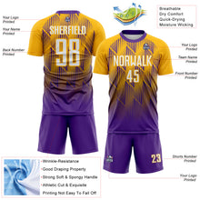 Load image into Gallery viewer, Custom Purple White-Gold Spiked Sharp Lines Gradient Sublimation Soccer Uniform Jersey
