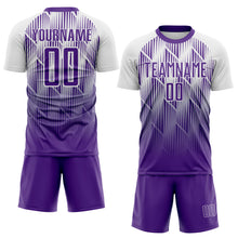 Load image into Gallery viewer, Custom Purple-White Spiked Sharp Lines Gradient Sublimation Soccer Uniform Jersey
