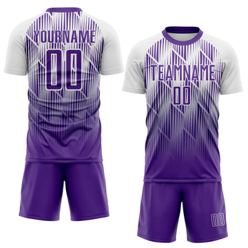 Custom Purple-White Spiked Sharp Lines Gradient Sublimation Soccer Uniform Jersey