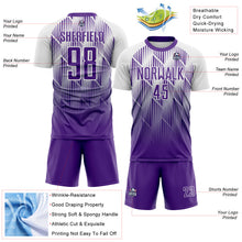 Load image into Gallery viewer, Custom Purple-White Spiked Sharp Lines Gradient Sublimation Soccer Uniform Jersey
