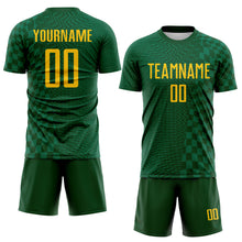 Laden Sie das Bild in den Galerie-Viewer, Custom Green-Yellow Geometric Patchwork Asymmetry Checkered Zigzag Lines Sublimation Soccer Uniform Jersey
