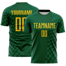 Laden Sie das Bild in den Galerie-Viewer, Custom Green-Yellow Geometric Patchwork Asymmetry Checkered Zigzag Lines Sublimation Soccer Uniform Jersey
