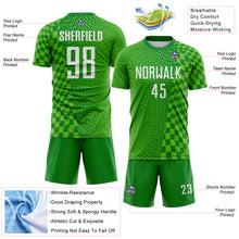Laden Sie das Bild in den Galerie-Viewer, Custom Grass Green White-Aurora Green Geometric Patchwork Asymmetry Checkered Zigzag Lines Sublimation Soccer Uniform Jersey

