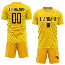 Charger l'image dans la galerie, Custom Gold Black-Light Yellow Geometric Patchwork Asymmetry Checkered Zigzag Lines Sublimation Soccer Uniform Jersey
