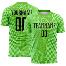 Load image into Gallery viewer, Custom Aurora Green Black-Pea Green Geometric Patchwork Asymmetry Checkered Zigzag Lines Sublimation Soccer Uniform Jersey
