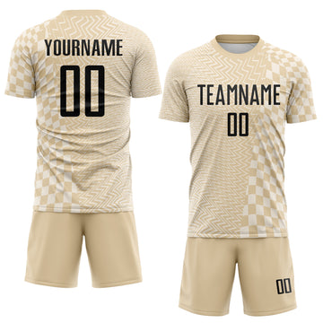 Custom City Cream Black-Cream Geometric Patchwork Asymmetry Checkered Zigzag Lines Sublimation Soccer Uniform Jersey