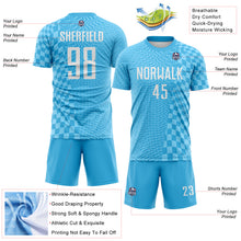Load image into Gallery viewer, Custom Sky Blue-White Geometric Patchwork Asymmetry Checkered Zigzag Lines Sublimation Soccer Uniform Jersey
