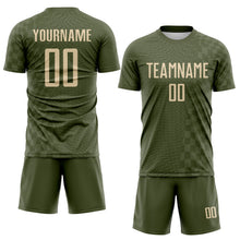 Charger l'image dans la galerie, Custom Olive-City Cream Geometric Patchwork Asymmetry Checkered Zigzag Lines Sublimation Soccer Uniform Jersey
