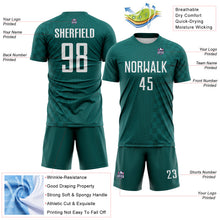 Charger l'image dans la galerie, Custom Midnight Green-White Geometric Patchwork Asymmetry Checkered Zigzag Lines Sublimation Soccer Uniform Jersey
