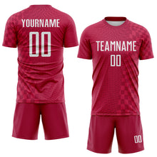 Charger l'image dans la galerie, Custom Burgundy-White Geometric Patchwork Asymmetry Checkered Zigzag Lines Sublimation Soccer Uniform Jersey
