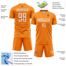 Laden Sie das Bild in den Galerie-Viewer, Custom Bay Orange-White Geometric Patchwork Asymmetry Checkered Zigzag Lines Sublimation Soccer Uniform Jersey
