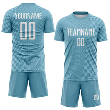 Load image into Gallery viewer, Custom Shadow Blue-White Geometric Patchwork Asymmetry Checkered Zigzag Lines Sublimation Soccer Uniform Jersey
