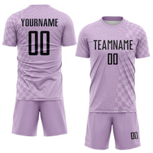Laden Sie das Bild in den Galerie-Viewer, Custom Light Purple-Black Geometric Patchwork Asymmetry Checkered Zigzag Lines Sublimation Soccer Uniform Jersey
