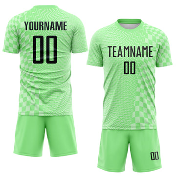 Custom Pea Green-Black Geometric Patchwork Asymmetry Checkered Zigzag Lines Sublimation Soccer Uniform Jersey