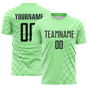 Custom Pea Green-Black Geometric Patchwork Asymmetry Checkered Zigzag Lines Sublimation Soccer Uniform Jersey