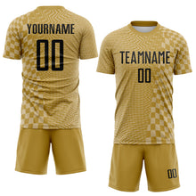 Charger l'image dans la galerie, Custom Old Gold-White Geometric Patchwork Asymmetry Checkered Zigzag Lines Sublimation Soccer Uniform Jersey
