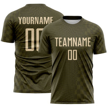Load image into Gallery viewer, Custom Olive-City Cream Geometric Patchwork Asymmetry Checkered Zigzag Lines Sublimation Soccer Uniform Jersey
