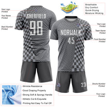 Load image into Gallery viewer, Custom Steel Gray-White Geometric Patchwork Asymmetry Checkered Zigzag Lines Sublimation Soccer Uniform Jersey
