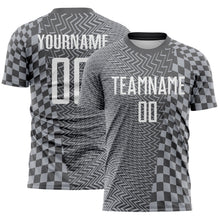Load image into Gallery viewer, Custom Steel Gray-White Geometric Patchwork Asymmetry Checkered Zigzag Lines Sublimation Soccer Uniform Jersey
