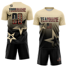 Загрузить изображение в средство просмотра галереи, Custom Cream Vintage USA Flag-Black Gradient Style Twinkle Star Sublimation Soccer Uniform Jersey
